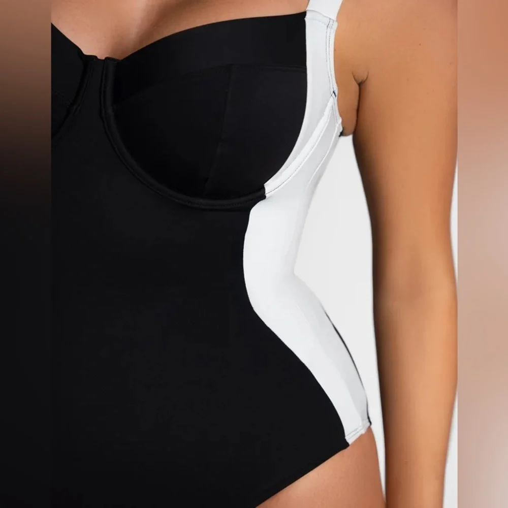 TA3 Lifty black white one piece swimsuit sz 4X extra long C cup Shapeware laceup - Picture 4 of 15